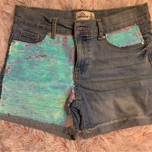 3/$15 Girls sequin jean shorts size 10